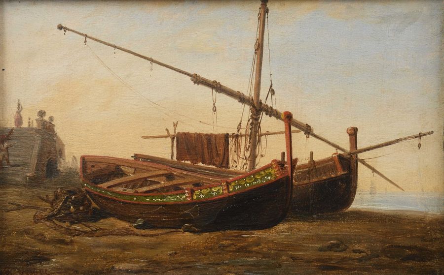 Null 44 Giuseppe VISONE (c.1800-c.1870), attribué à Barques de pêcheurs à marée &hellip;