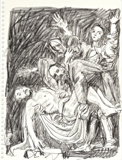 Null 54 François BOISROND (1958) Descente de Croix d’après Rubens Pierre noire, &hellip;