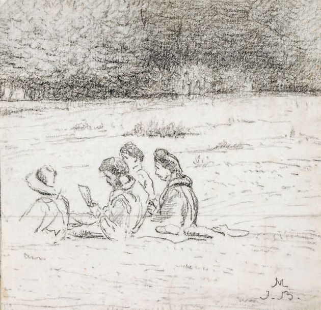 Jean-Baptiste MILLET (1831-1906) 
Quatre personnages assis dans un champ
Dessin &hellip;