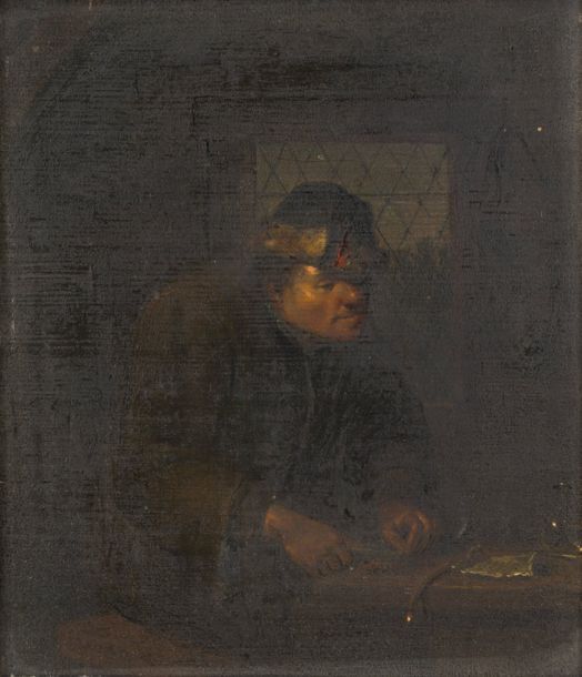 ATTRIBUÉ À JOHANN GEORG TRAUTMANN (1713-1769) 
Paysan préparant son tabac
Pannea&hellip;