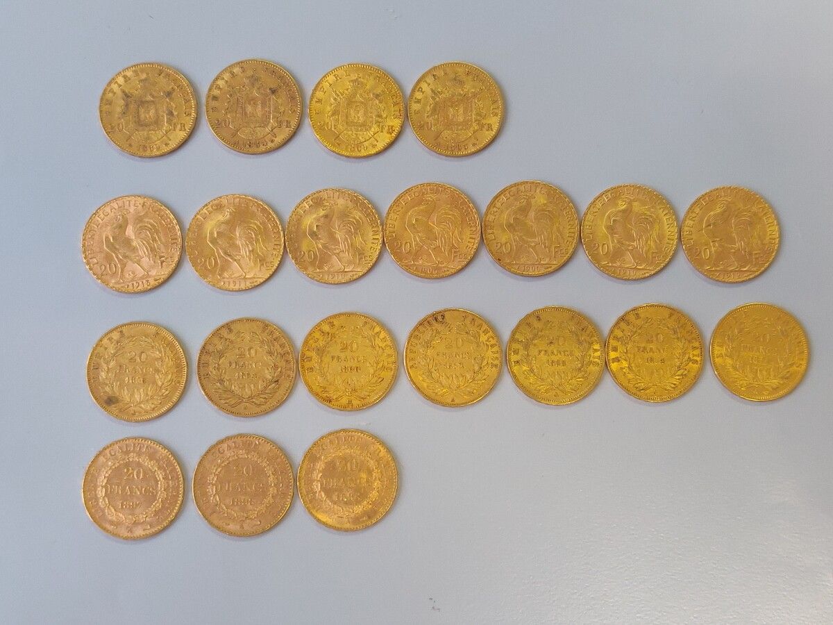 Null 21 piezas de oro 20F (desgastadas).