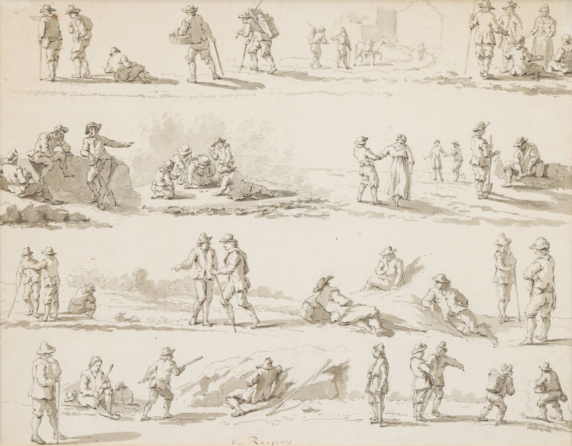 Null 7.约1800年的北方学校

角色

两幅水洗画

签名：G.REYNES和日期。

21 x 27厘米。