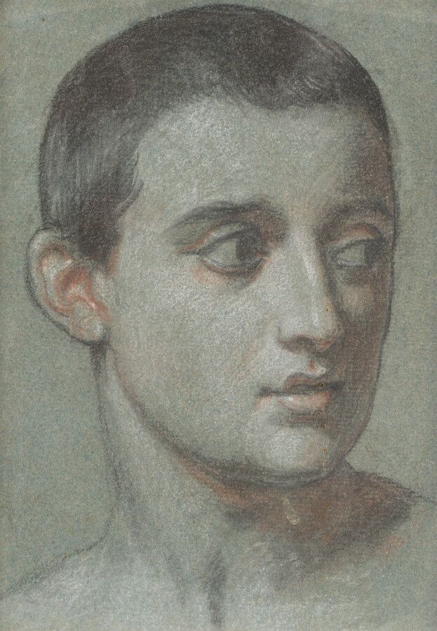 Null 12.法国学派的19世纪末

一个年轻人的头

蓝纸上的三支铅笔

16,5 x 12 厘米。
