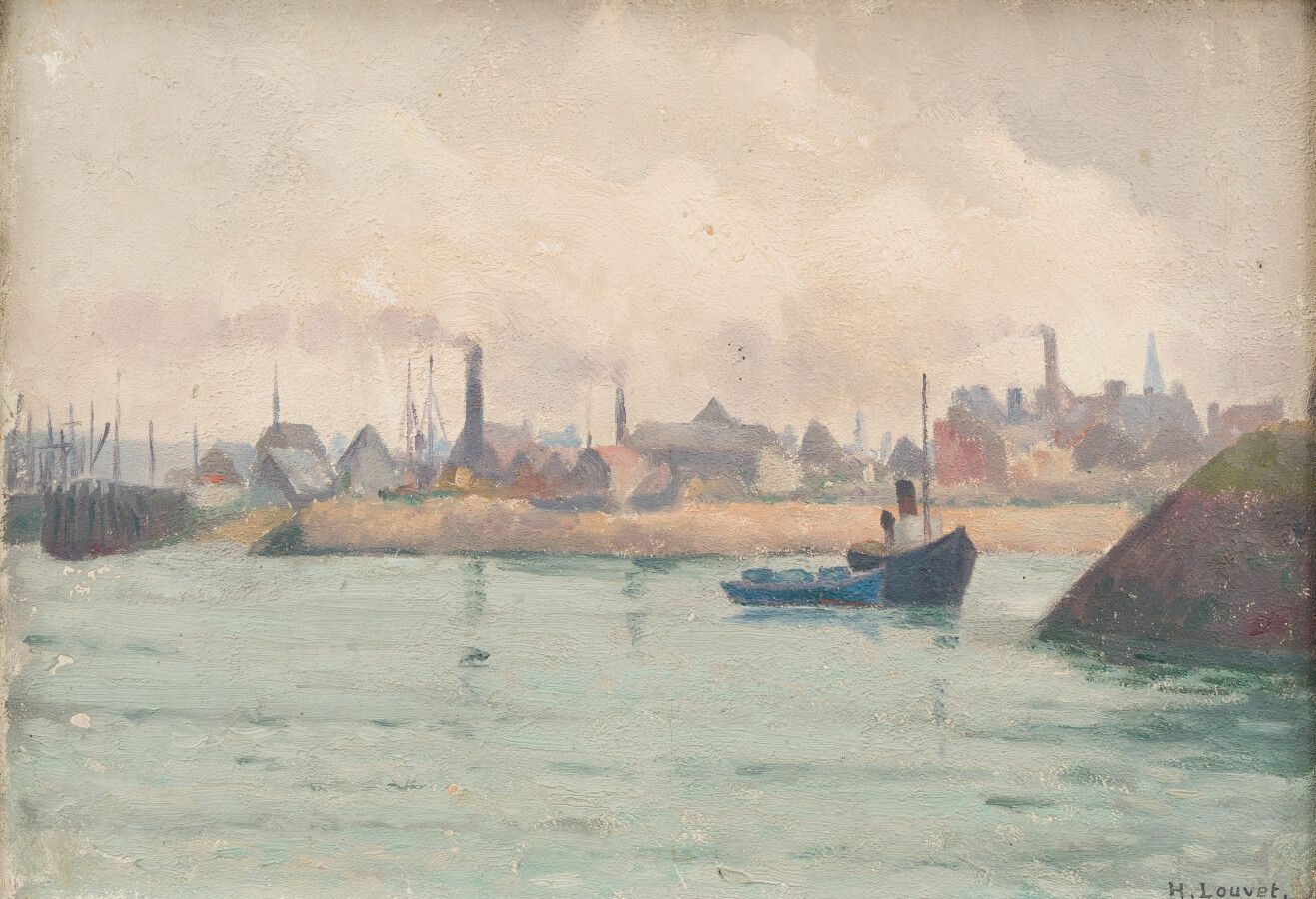 Null 50.Henri Eugène LOUVET (1866-?)

塞纳河的边缘（？

面板油画，右下角有签名。

24 x 34 厘米。