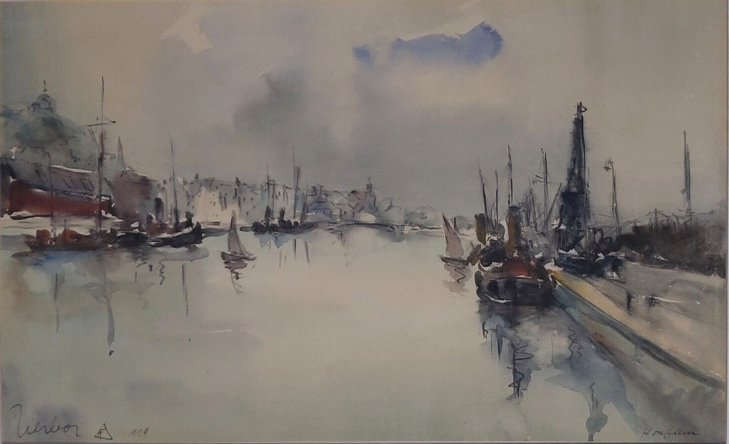 Null 费尔南-赫尔波 (1905-1995)

翁弗勒尔港的入口，1929年

纸上水彩画。

左下方有签名和日期，位于右下方。

29.5 x 47 cm&hellip;
