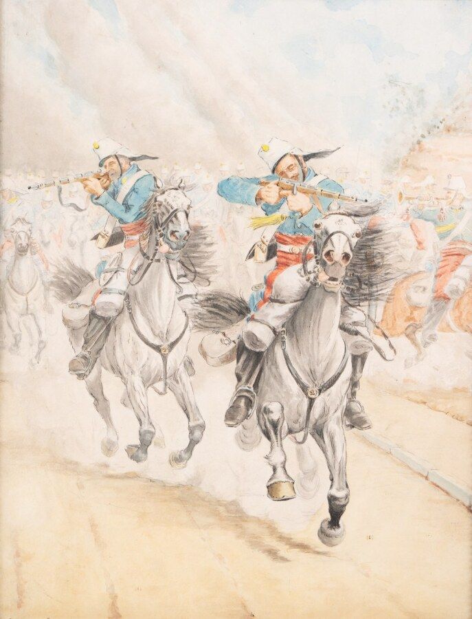 Null G.比特利-博埃利（十九至三十）。

骑兵的冲锋

纸上水彩画，左下角签名。

31 x 24,5 cm