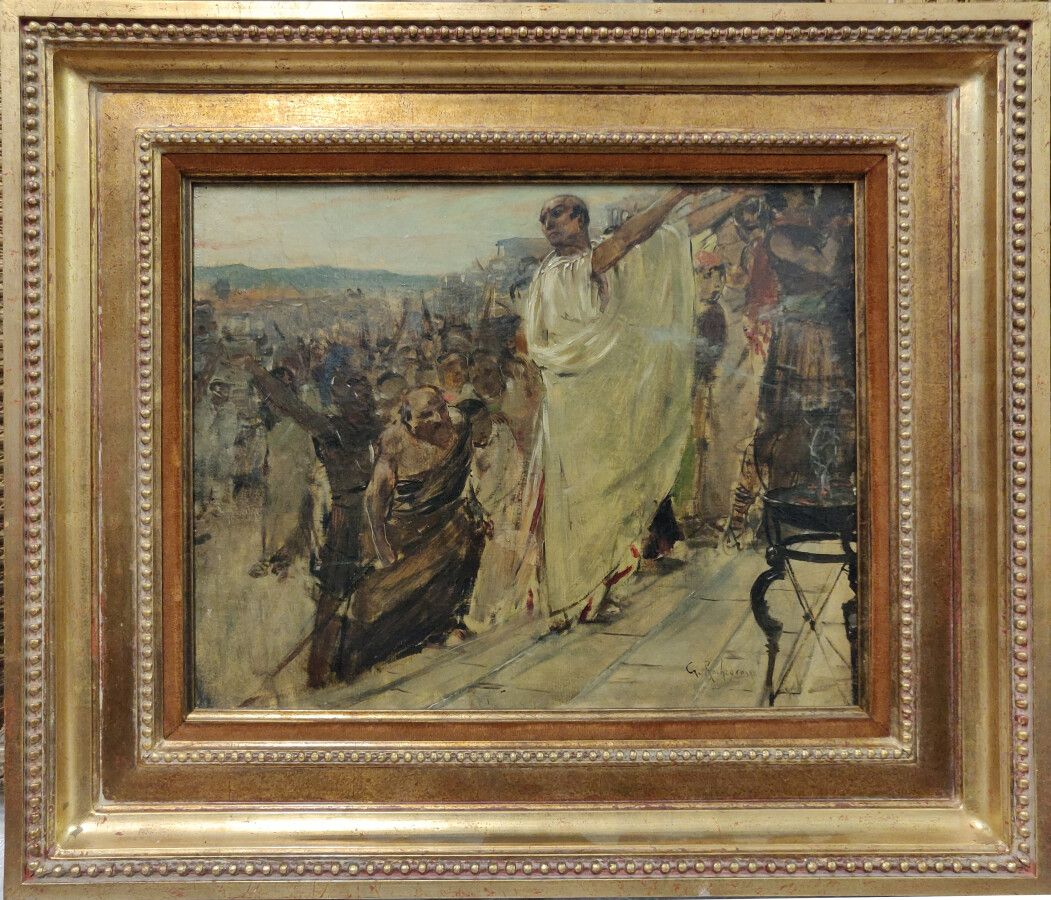 Null 
乔治-安托万-罗切格罗塞（1859-1938）:

罗马仪式

布面油画。

右下方有签名。

33 x 40厘米

(小型修复)