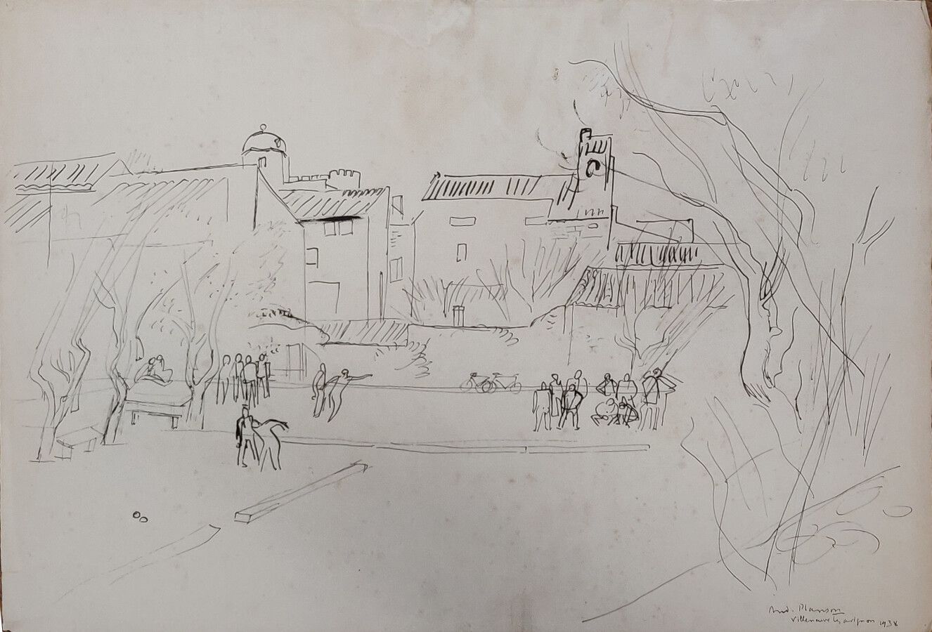 Null 安德烈-普朗松(1898-1981)

维伦纽夫-莱-阿维尼翁的景观

纸上水墨，右下方有签名，位置和日期为1938年。

(褶皱，撕裂，左下角有小的&hellip;