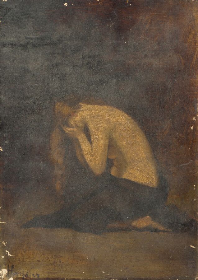 Null 让-雅克-亨纳（1829-1905）的随行人员

跪着的女人

布面油画。

24.5 x 17.5厘米。