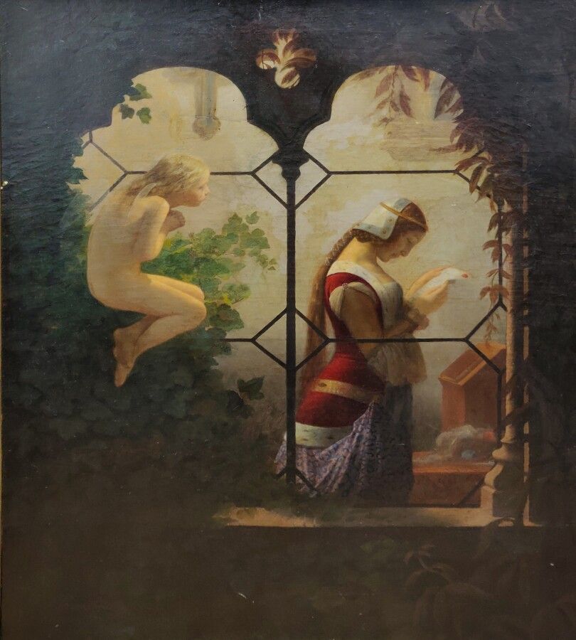 Null 
Emile SIGNOL (1804-1892) :

La lettre d'amour

Huile sur toile.

Signée et&hellip;