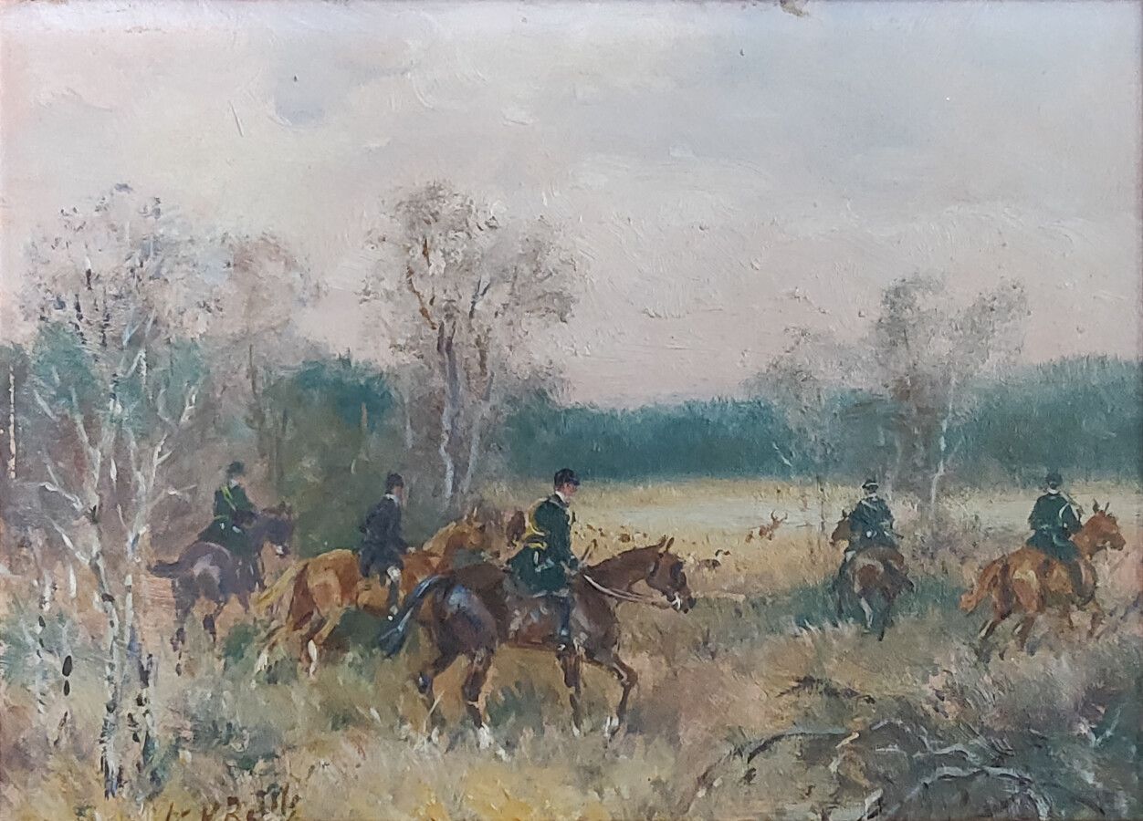 Null 卡尔-雷尔(1886-1974/75)

与五名骑手一起打猎

左下角有签名的面板油画。

15 x 21 厘米