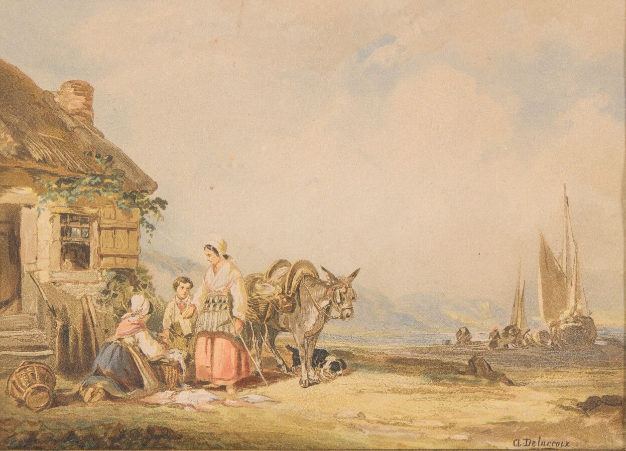 Null A.德拉克鲁瓦（20世纪）。

渔民们

两幅水彩画(?)，其中一幅日期为1841年

17 x 23厘米。