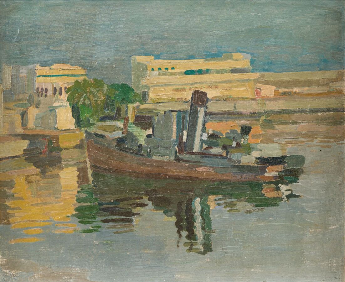 Null 159.安德烈-杜帕克 (1891 - 1966)

港口的蒸汽船

面板油画，无签名

37 x 45厘米。