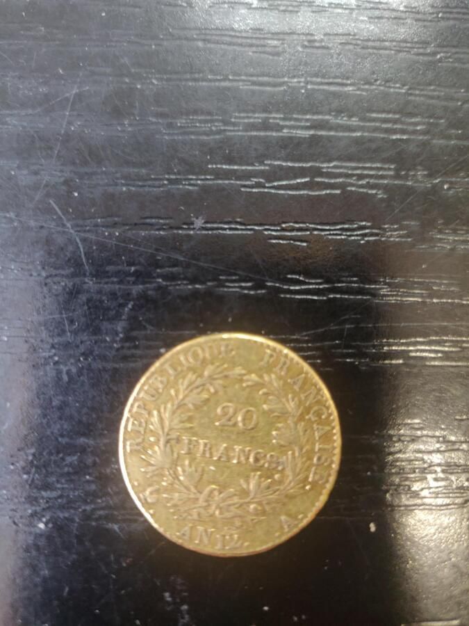 Null 81. 1 Stück von 20 Francs Gold Jahr 12.

Gewicht: 6,3 g. (Abnutzungen).
