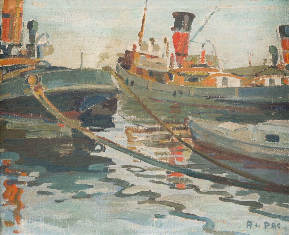 Null 155.安德烈-杜帕克 (1891 - 1966)

港口的蒸汽船

布面油画，右下方有签名。

37 x 45厘米。