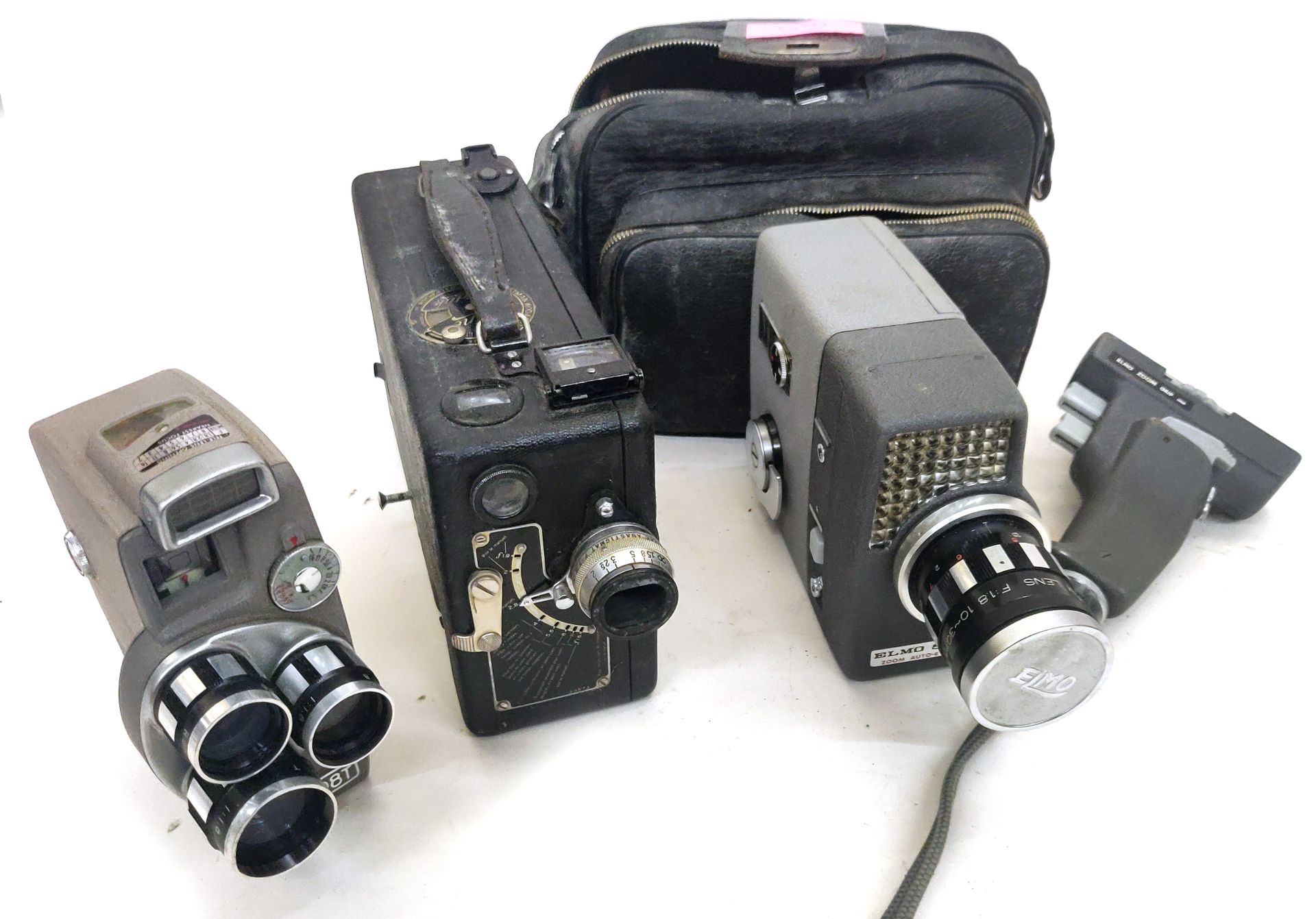 Null 电影院，电影设备。一套三个不同的相机：Cine Kodak B型，Elmo 8-S（手柄）和Rondo Cinelec 88。