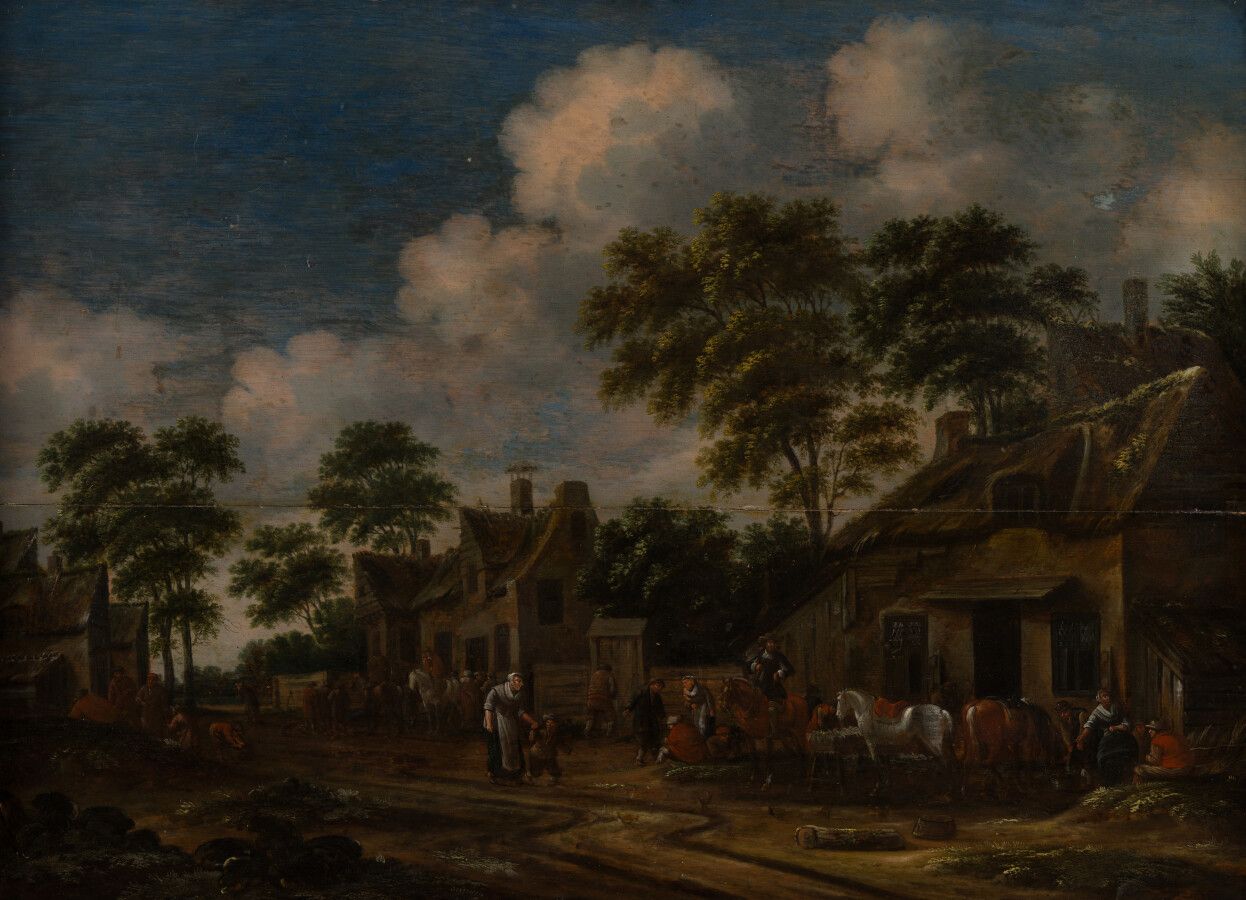 Null 16. Thomas HEEREMANS (1641-1694)

Belebtes Dorf mit Reitern und Figuren

Öl&hellip;