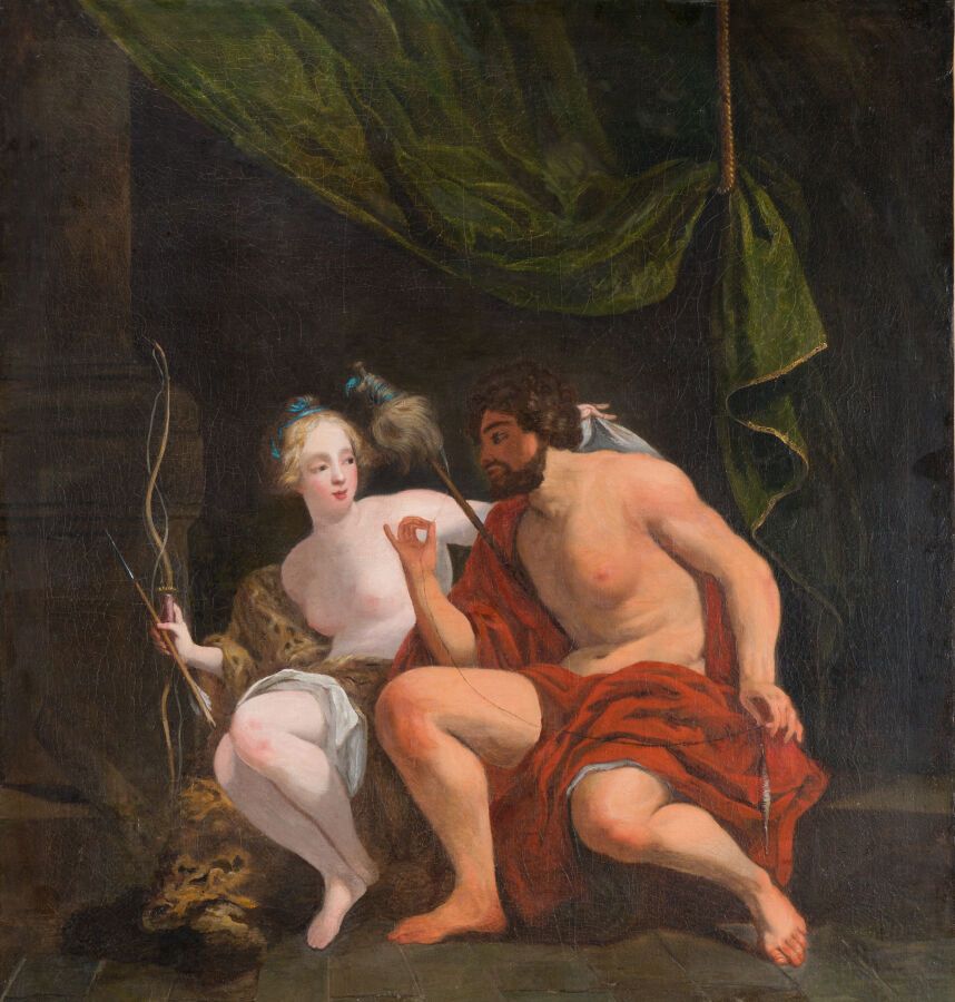 Null 24.18世纪的法国学校

海格力斯和翁法尔

布面油画

(衬里、磨损、裂缝和修复）。

91 x 86 厘米