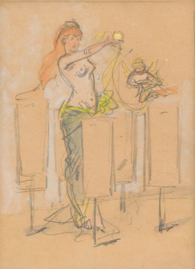 Null 44. Scuola francese del 1900 circa

Figura femminile con genio

Disegno

20&hellip;