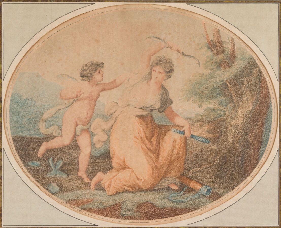 Null 3.两幅18世纪风格的彩色版画。

第一幅在丝绸上的 "Pot au lait "11.5 x 14厘米，第二幅是椭圆形的。

25 x 32.5 c&hellip;
