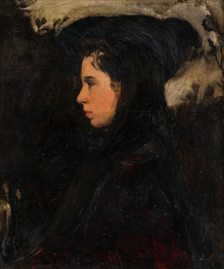 Null 43.爱德华-文森特-德雷福斯-冈萨雷斯，画家、律师、作家（1876-1941）。

戴着羽毛帽子的年轻女孩的侧面肖像

油画，右下角有E.D.L的字&hellip;
