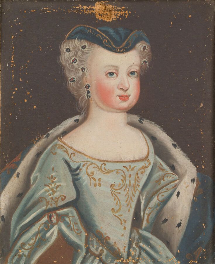 Null 22.18世纪品味的德国学校

一位优质女士的肖像

布面油画

(缺少和损坏的帆布）。

40 x 32,5 cm