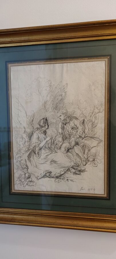 Null 法国学校在18世纪的品味 
"花园里的情侣
两幅铅笔画，一幅有图案。
41 x 34 厘米