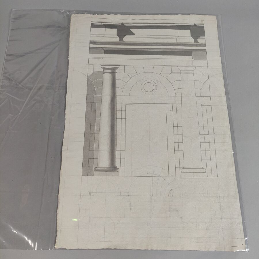 Null French school, mid 19th century
Project of colonnades.
Drawing and wash.
52&hellip;