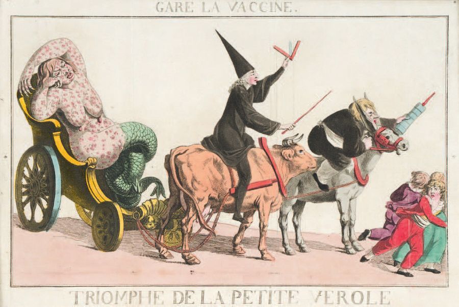 Null Lot de 10 gravures fin du XVIIIe et XIXe siècle autour de la Vaccine