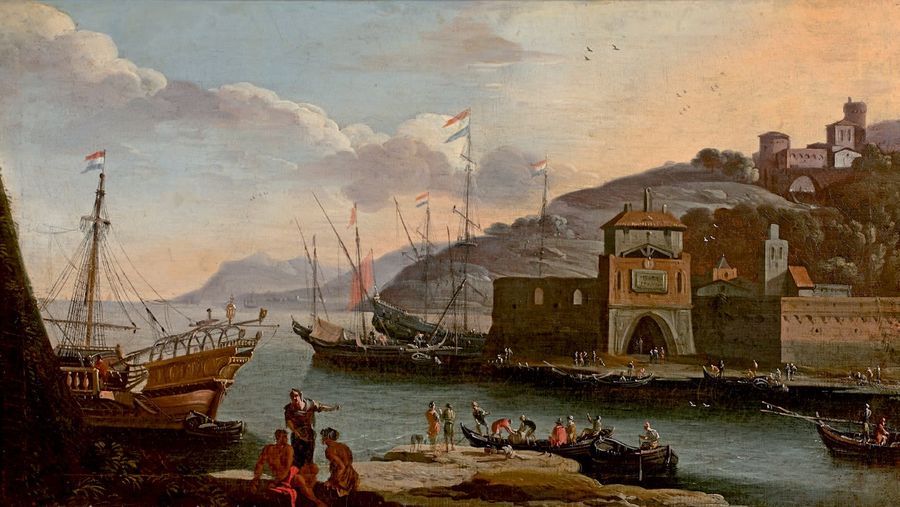 Adrian van der CABEL (1631-1705) Port méditerranéen
Huile sur toile.
33,7 x 60 c&hellip;