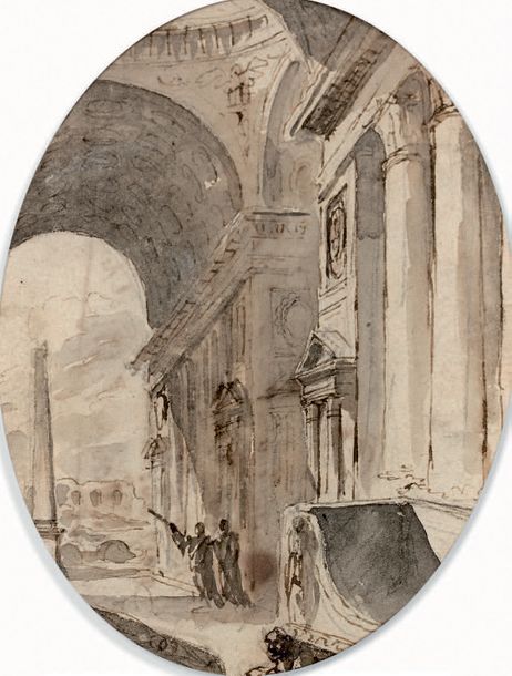 Pierre LELU (1741-1810) Caprice architectural
Plume et lavis, sur fragment de le&hellip;