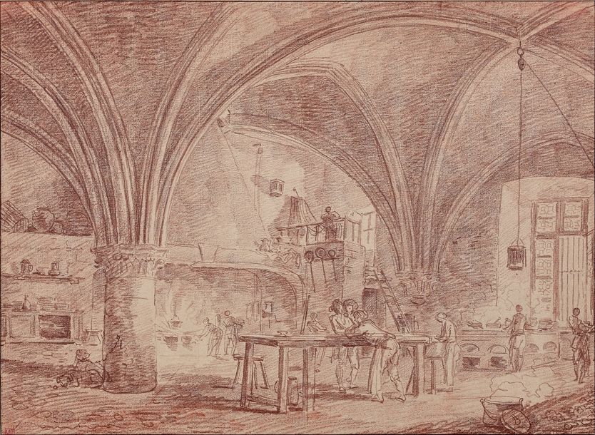 Hubert ROBERT (1733-1808) Cuisine dans une salle voûtée
Sanguine.
33,7 x 46 cm

&hellip;