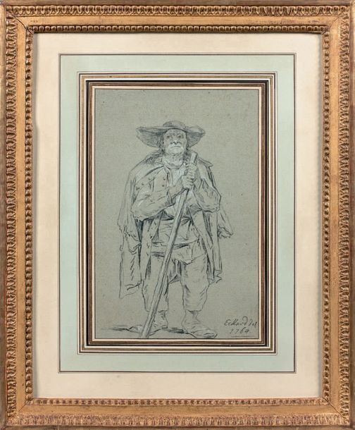 Charles ESCHARD (1748-1783) 
Personnage s'appuyant sur un bâton
Pierre noire et &hellip;