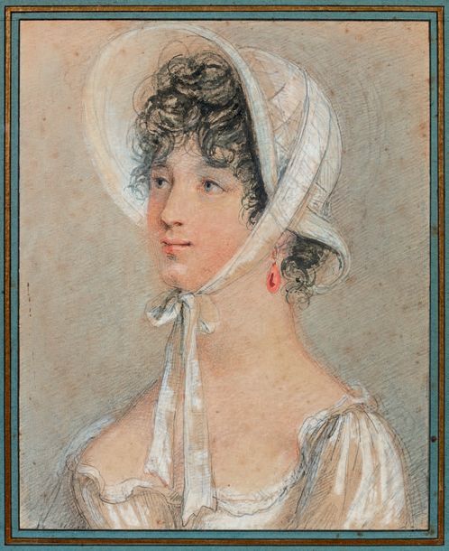 Ecole Anglaise du XVIIIe siècle 
Jeune femme au chapeau de paille Pierre noire, &hellip;