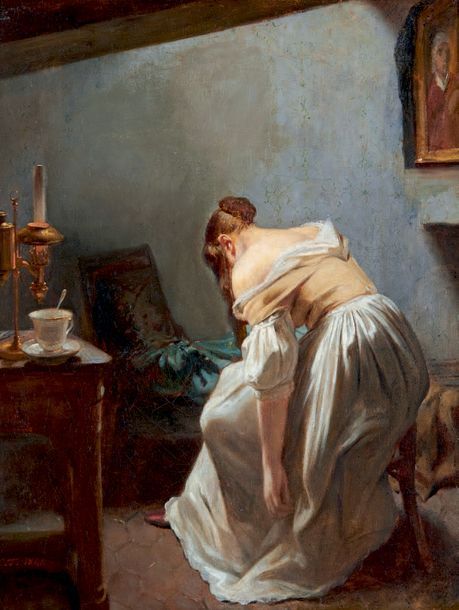 Octave TASSAERT (1800-1874) 
Jeune femme vue de dos, 1880
Huile sur toile monogr&hellip;
