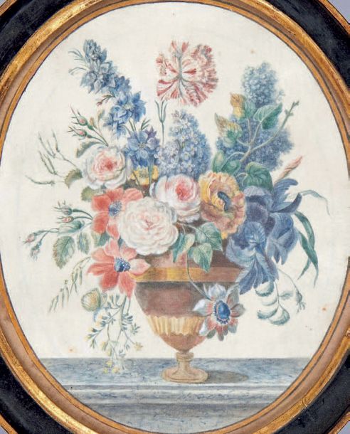 École FRANÇAISE du XVIIIe siècle 
Bouquet de fleurs dans un vase
Deux aquarelles&hellip;