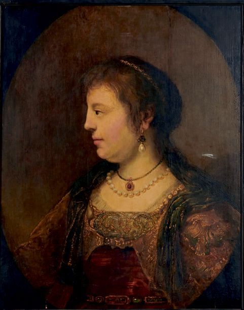 École HOLLANDAISE du XIXe siècle 
Portrait de Saskia de profil, d'après Rembrand&hellip;