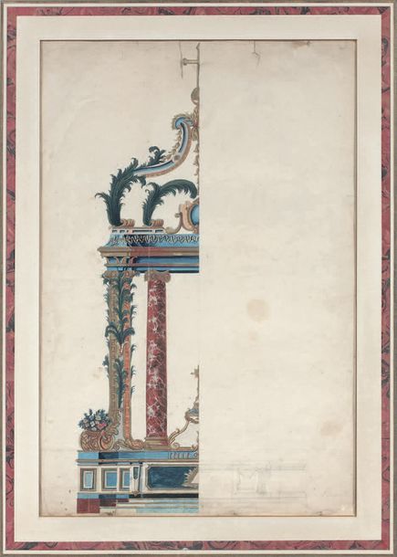 ÉCOLE FRANÇAISE de la fin du XVIIe siècle 
坛子工程左侧
水粉。
51×37厘米。