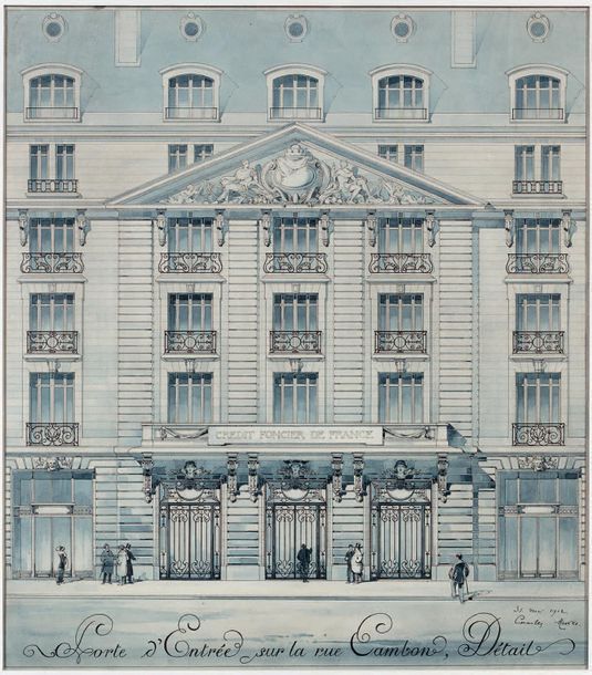 Charles MEWES (1858-1914) 
Porte d'entrée sur la rue Cambon, détails
Aquarelle, &hellip;