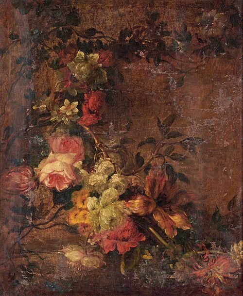 Ecole Flamande du XVIIIe siècle 
《花环》
布面油画，重涂。
 （意外、修复、磨损）。
57 x 47.5厘米