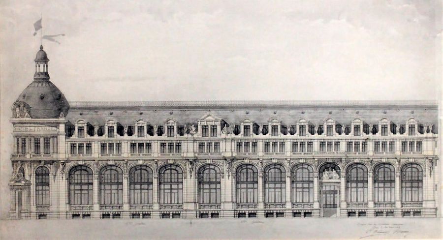 École FRANÇAISE du XXe siècle 
- 外墙细节：立面和切面
钢笔、水彩和铅笔。
- "Projet de façade du Cré&hellip;
