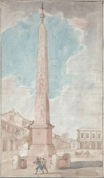 Ecole Italienne du XVIIIe siècle 
Vue d'une place à Rome, ornée d'un obélisque s&hellip;