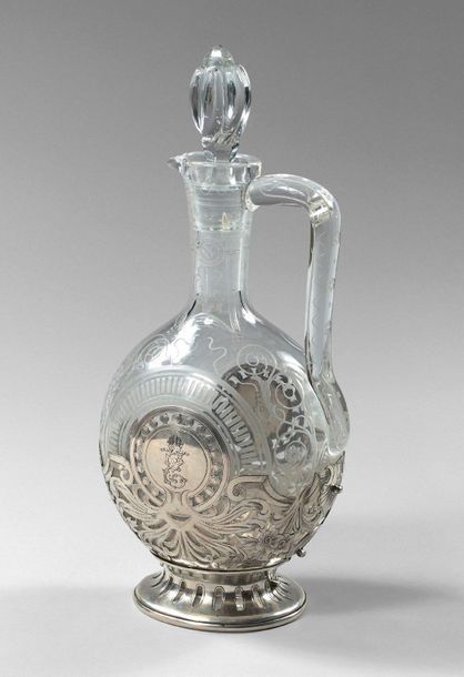 Null Crystal ewer engraved with foliage, flowers and shells with the monogram E &hellip;