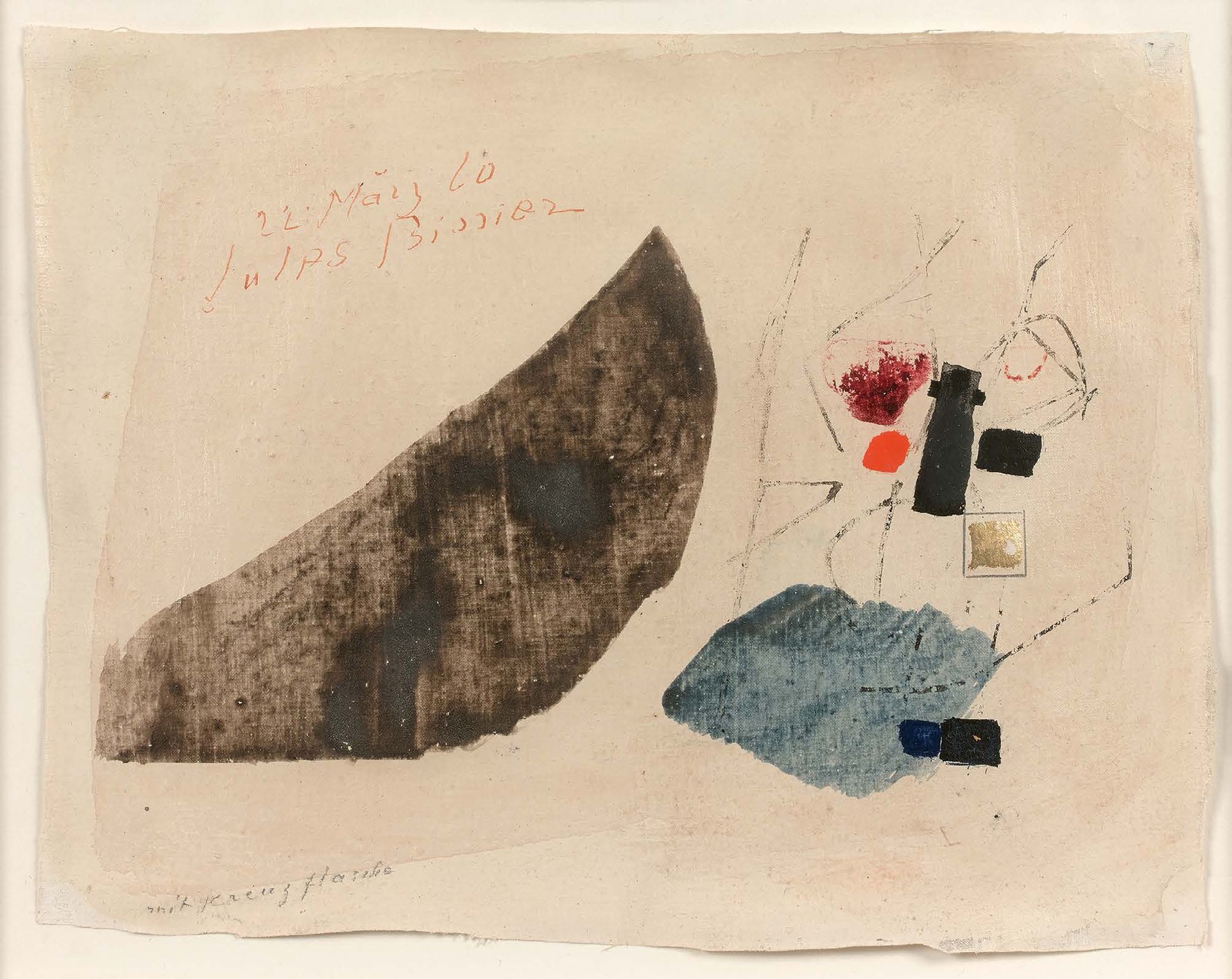 Julius BISSIER (1893-1965) 无题》，1960年
画布上的钢笔画粘贴在纸上，左上角有签名 "Jules Bissier "和日期 "22&hellip;