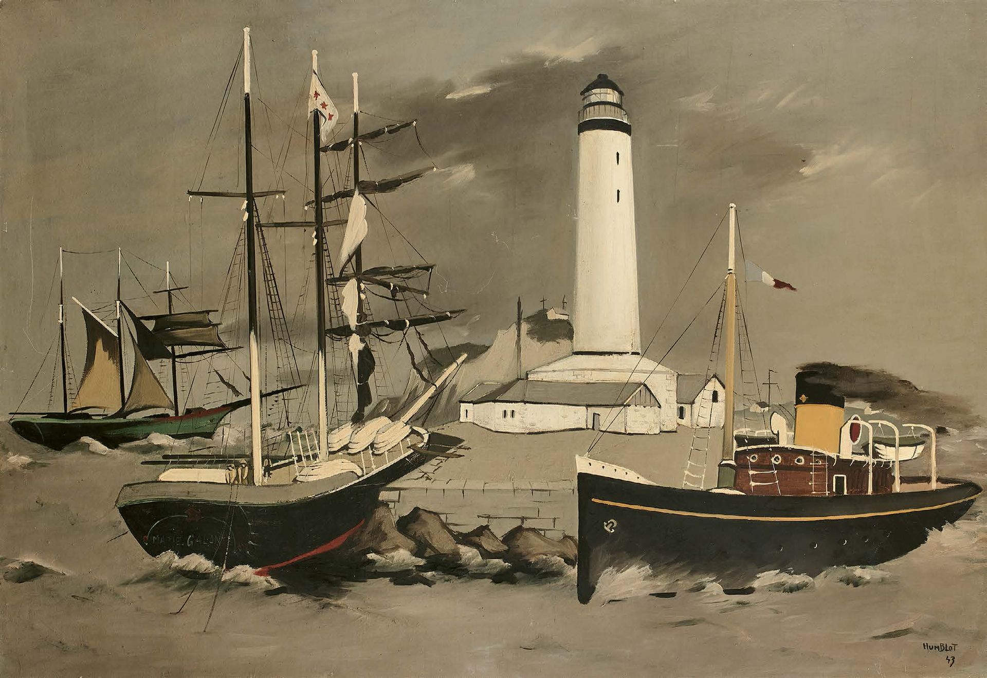 Robert HUMBLOT (1907-1962) 无题，1943年
布面油画，右下方有签名和日期。
90 x 130 cm