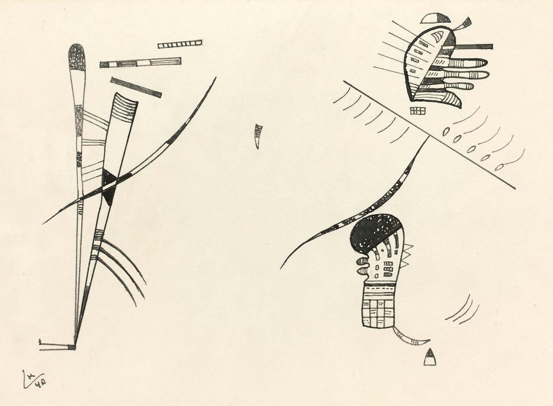Wassily KANDINSKY (1866-1944) 无题，1940年
纸上印度墨水，左下角有签名和日期。
背面有尼娜-康定斯基的注解 "Kandinsk&hellip;