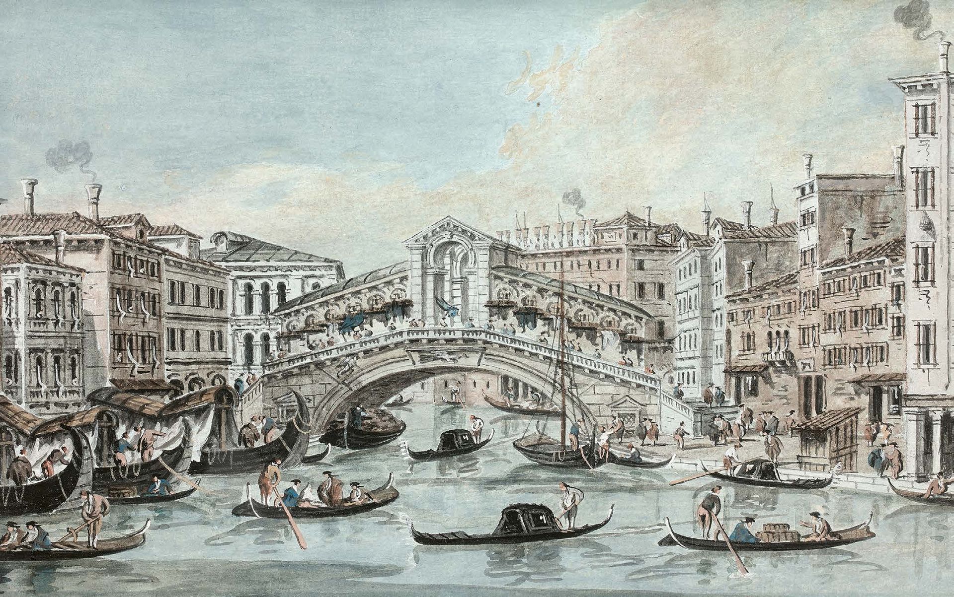 Giacomo GUARDI (Venise 1764 - Venise 1835) - Vue du pont du Rialto - Vue de la p&hellip;