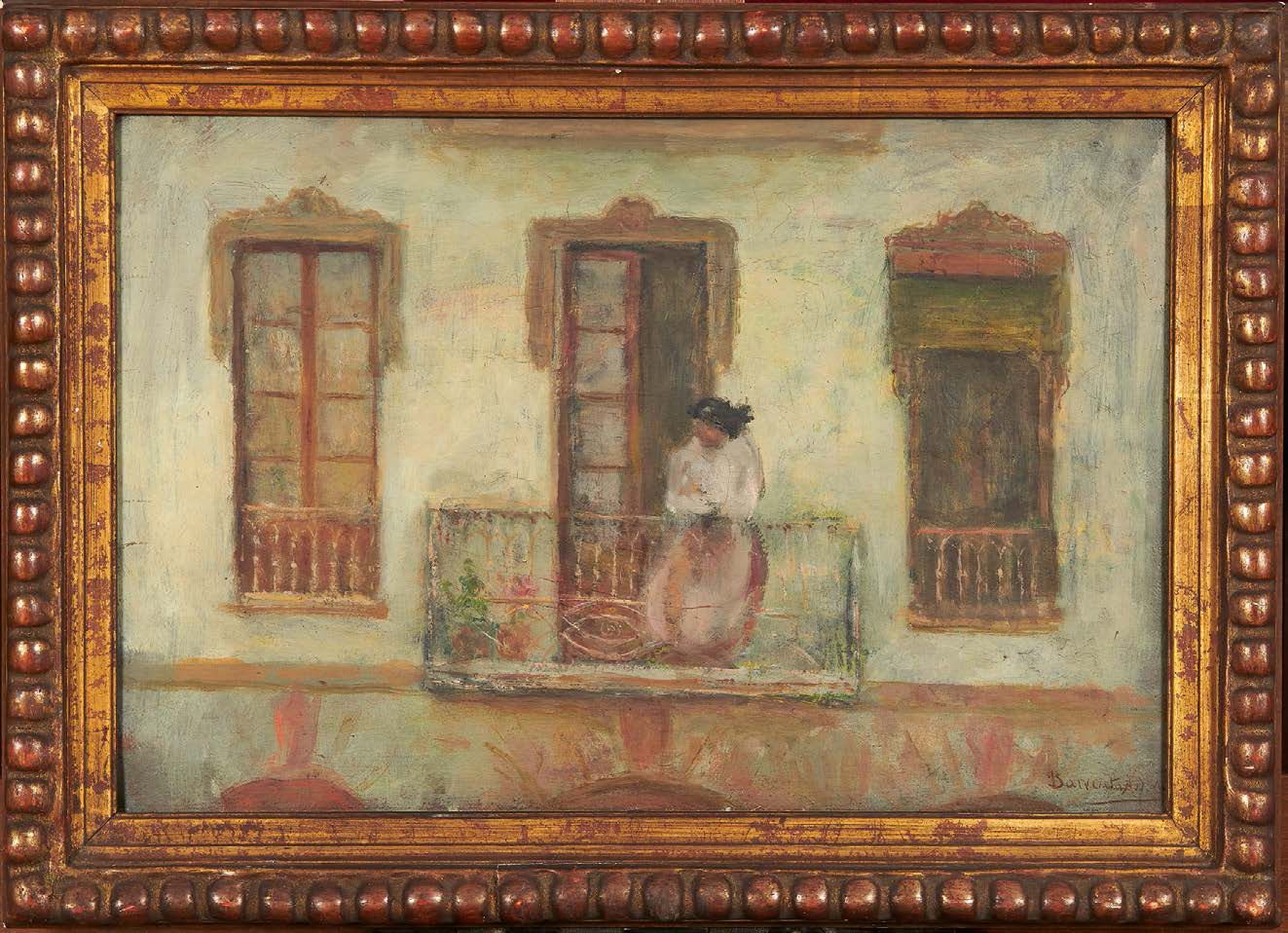 Benito BARRUETA-ASTEINSA (1873-1953) 
Femme à son balcon
Huile sur toile, signée&hellip;