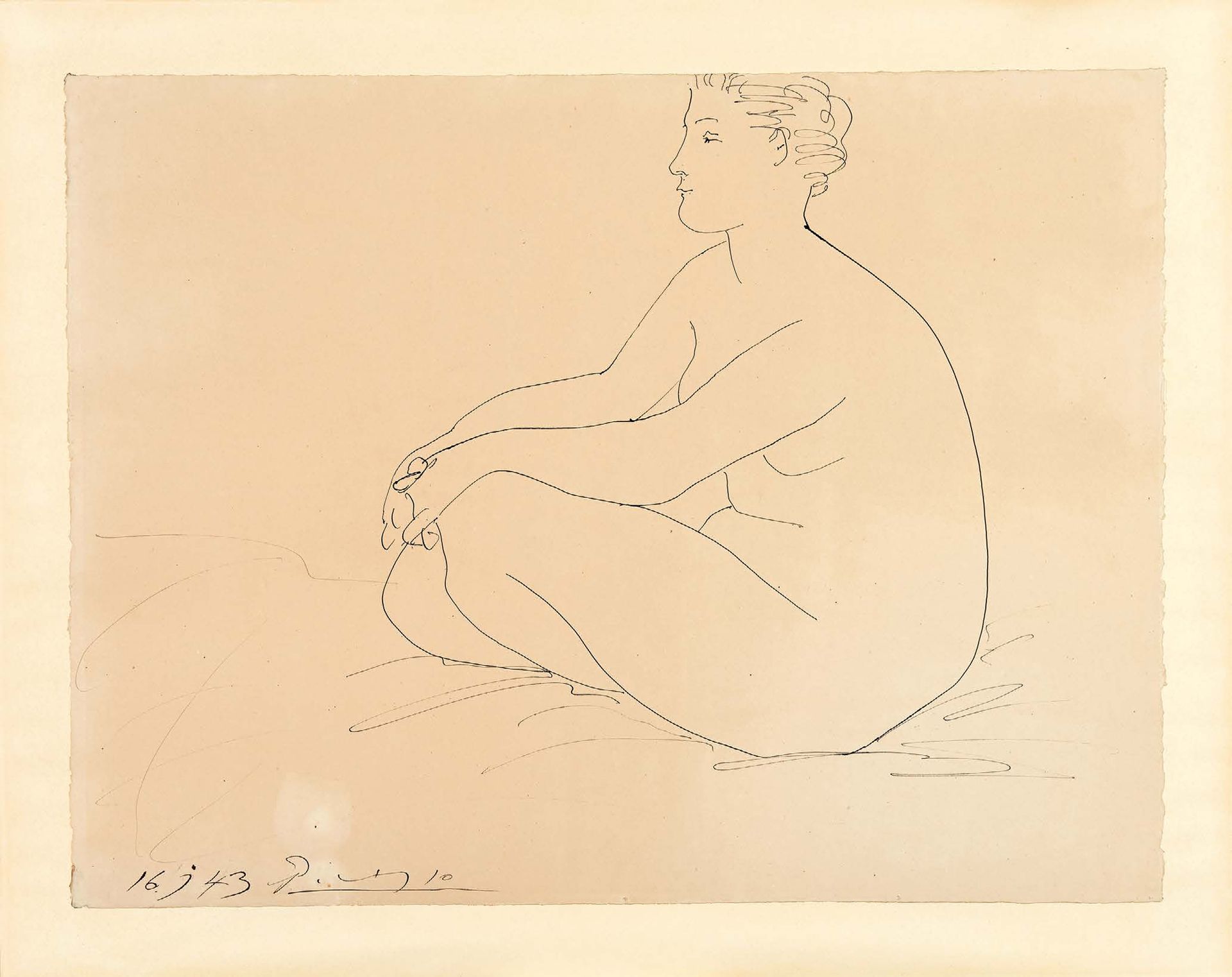 Pablo Picasso (1881-1973) 坐着的女人，1943年
水墨画，左下角有签名和日期 "16 J 43"。
50,5 x 66 cm
出处：
&hellip;