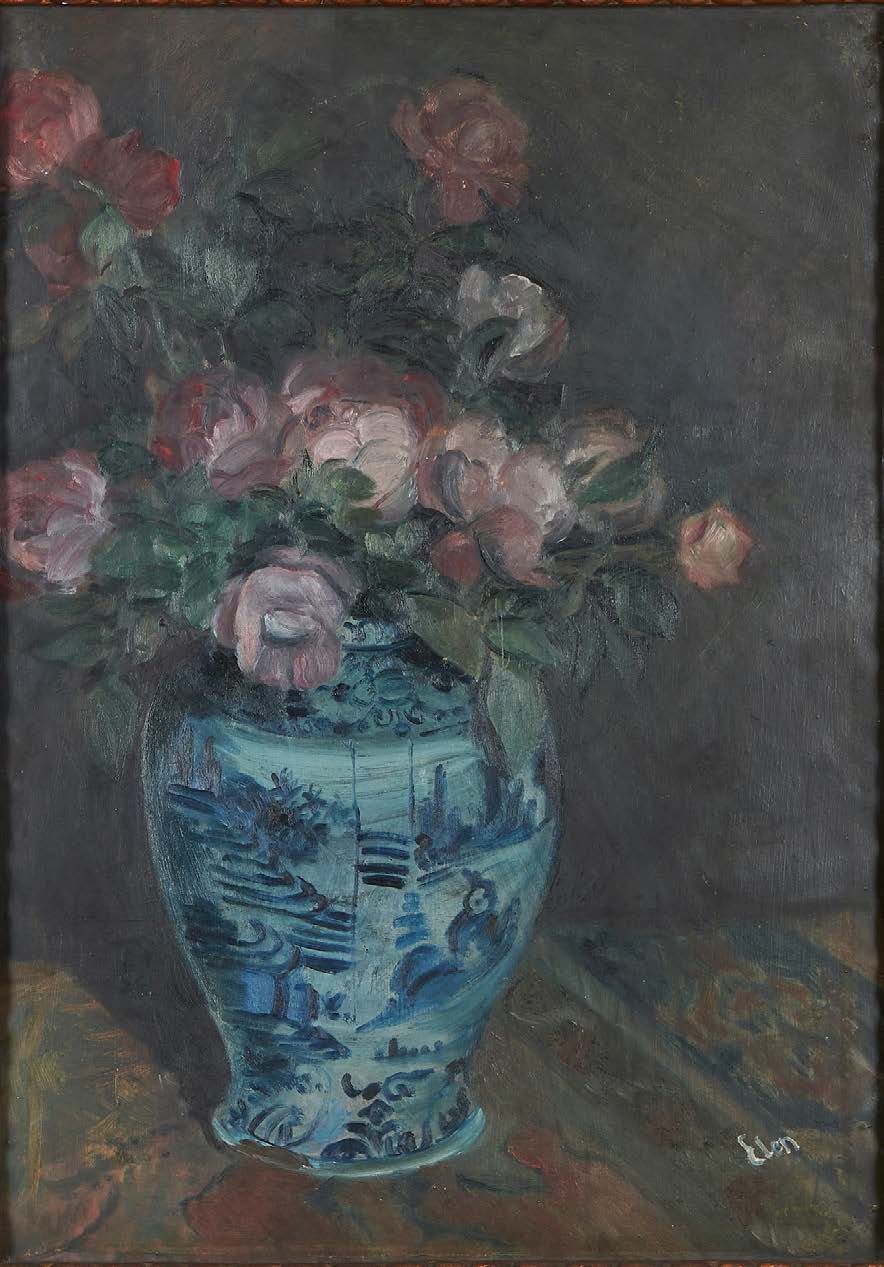 MIA ELEN Bouquet de roses au vase de Delft
Oil on cardboard, signed lower right.&hellip;